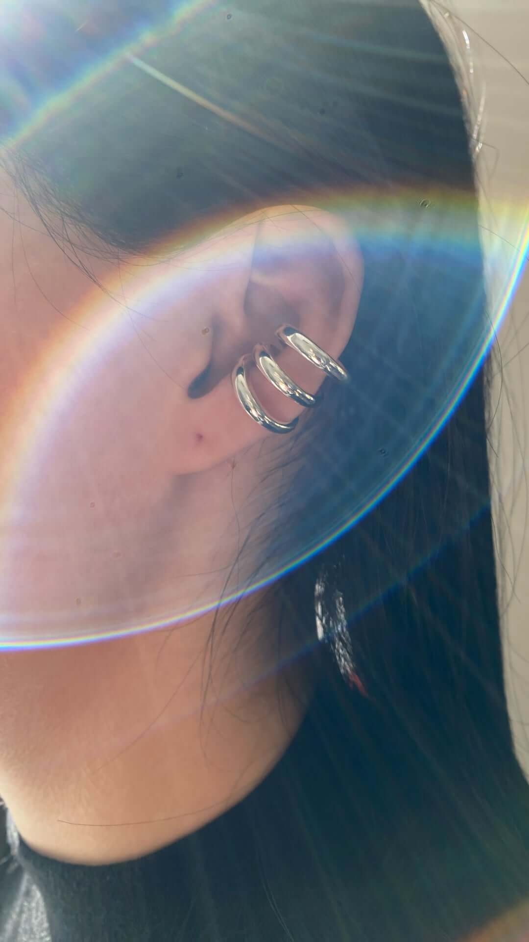 Triple sterling silver ear cuff with a bold modern design, handmade by DYCH in Ukraine