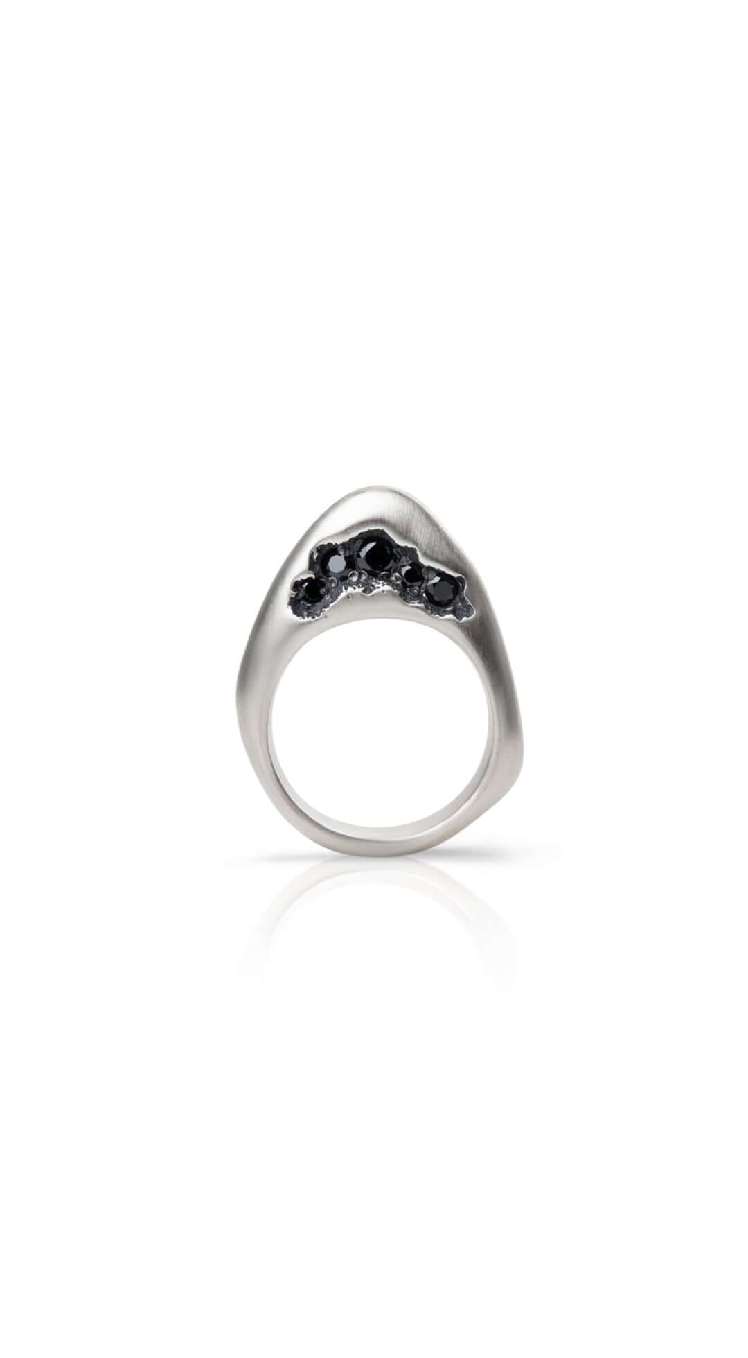 Sterling silver triangle stone ring with black spinel and black patina, handmade by DYCH