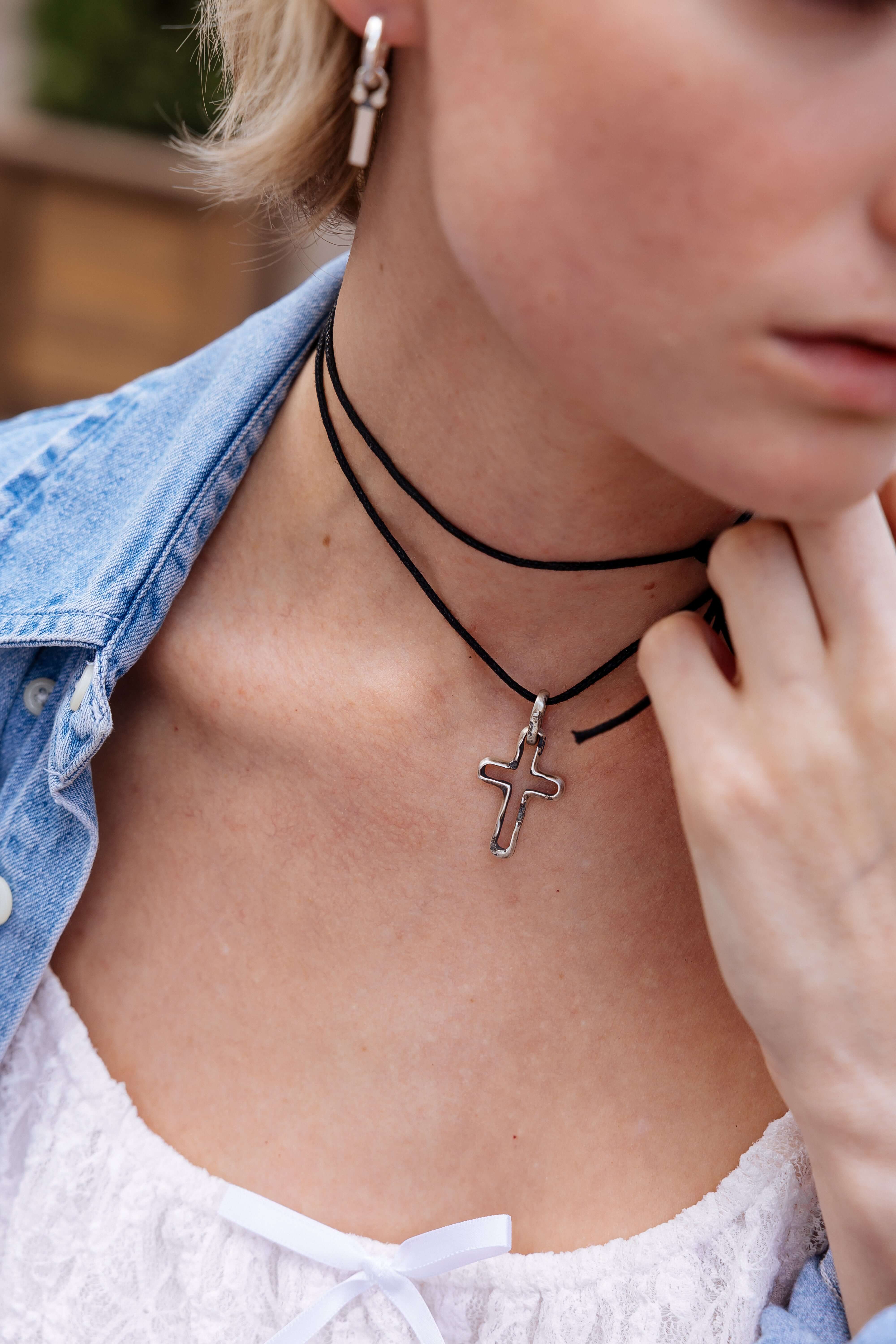 Hollow Cross Pendant, handmade from 925 sterling silver