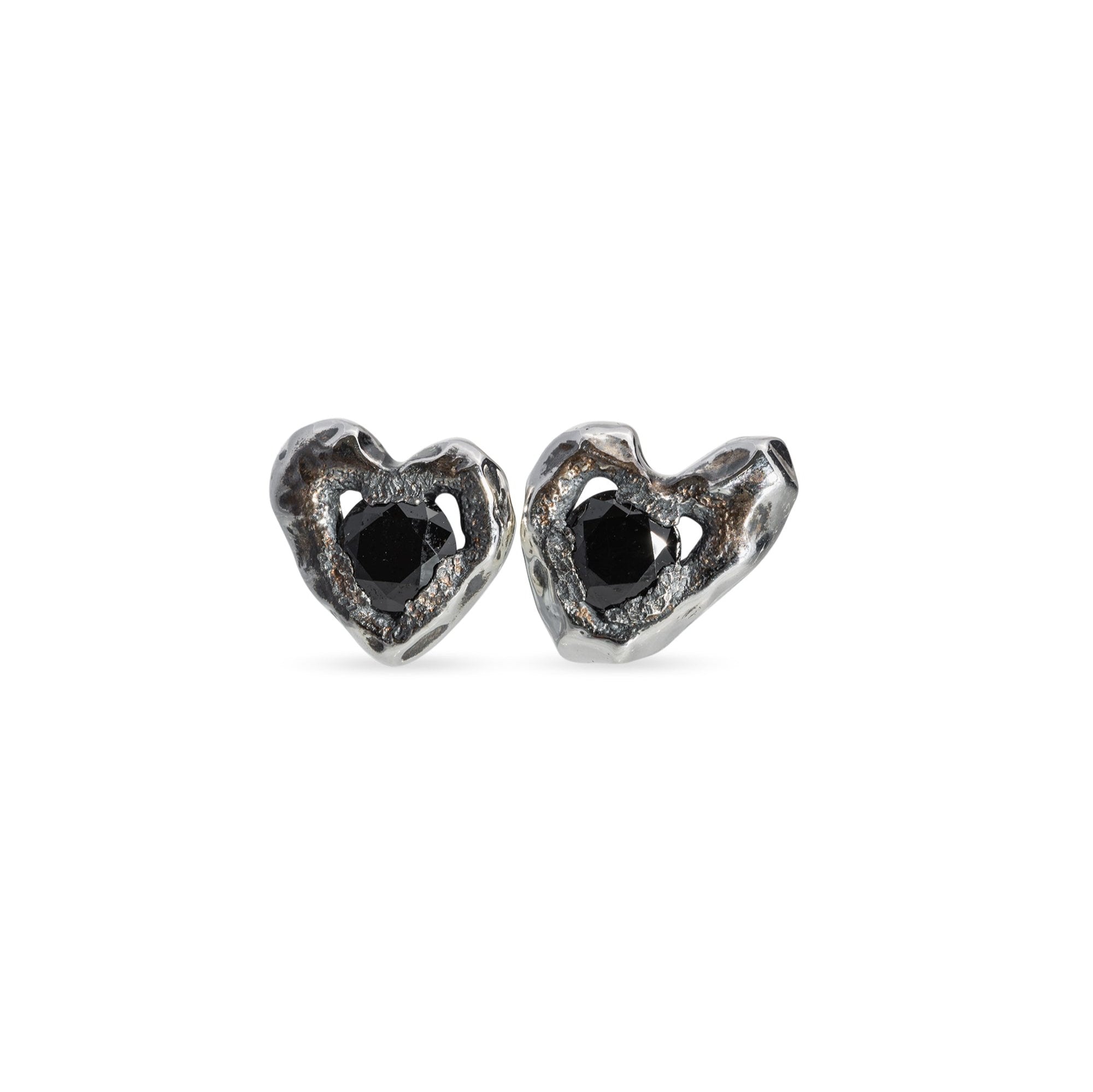 Handmade silver black stones heart earrings with a unique design, exquisite details, add elegance and charm to any look.
