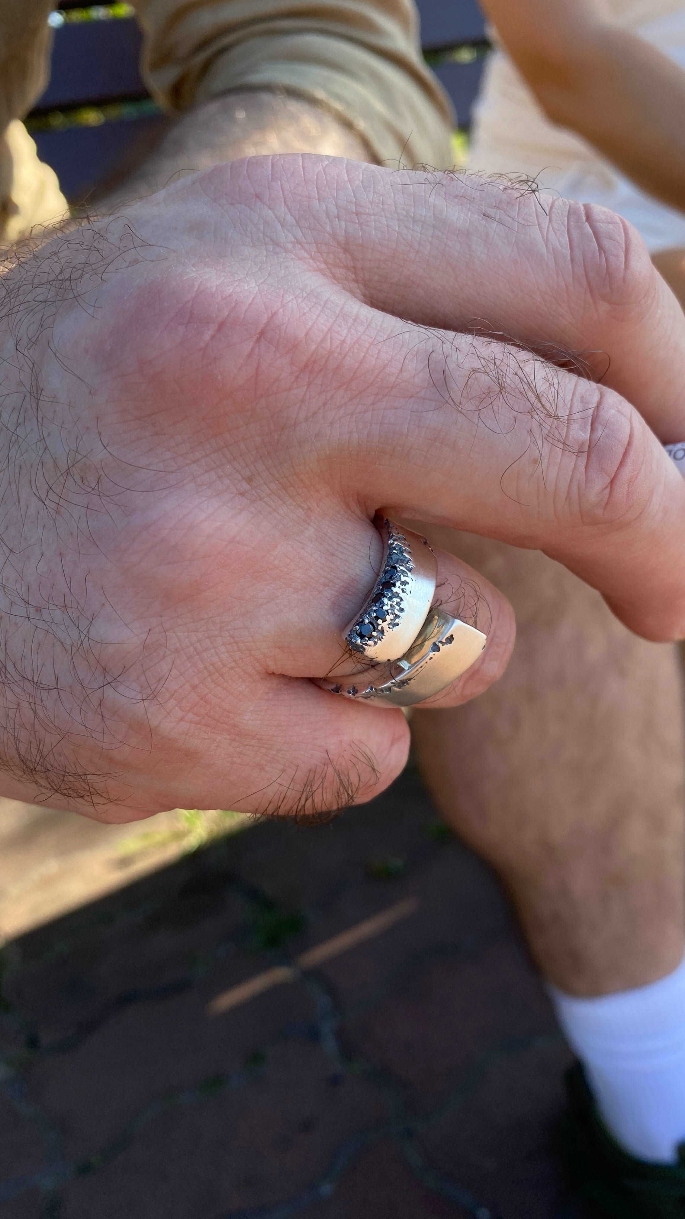 Elegant open sterling silver ring with black spinel by Dych.net