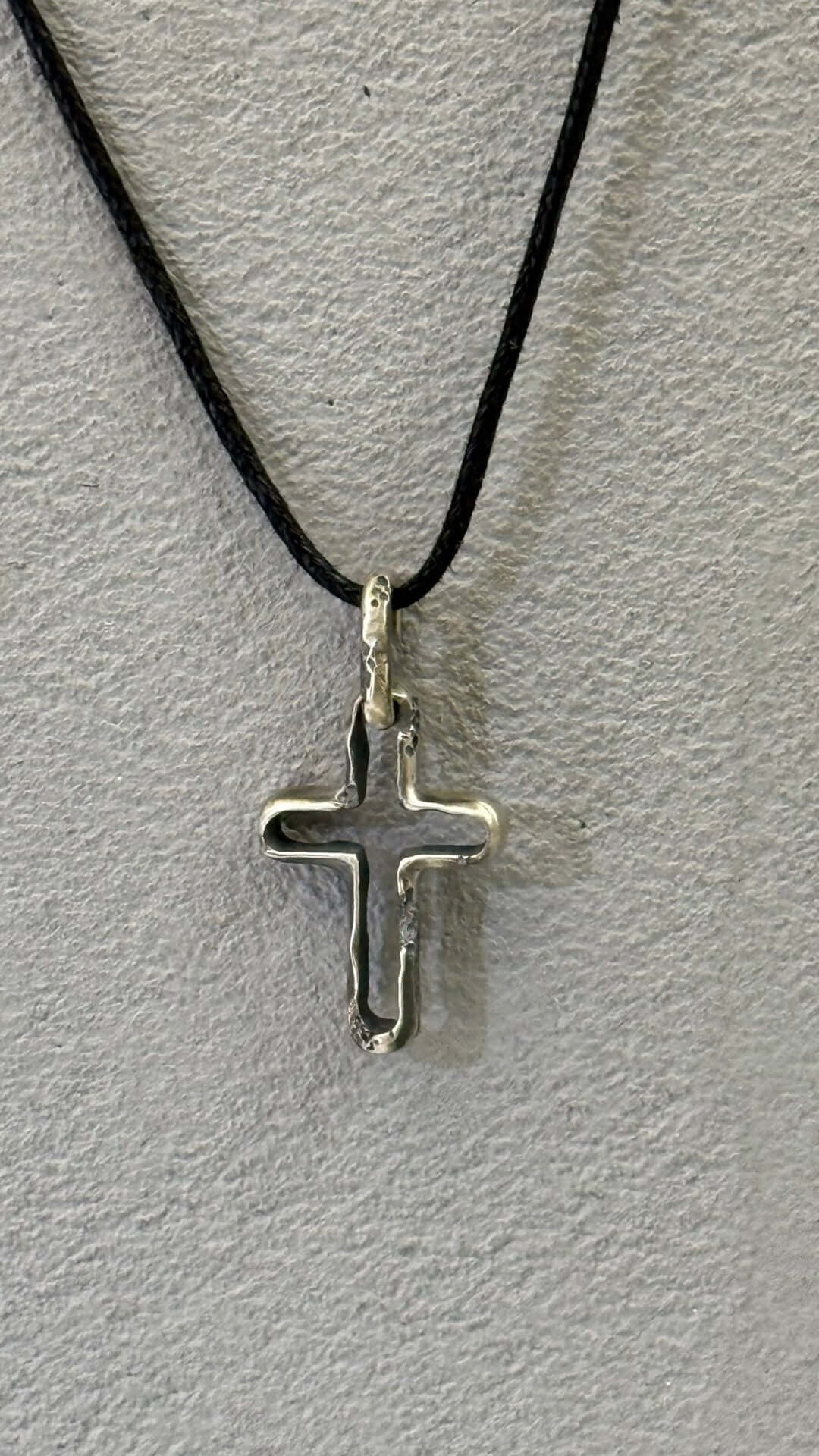 Sterling silver hollow cross pendant, oxidized patina finish, handmade DYCH