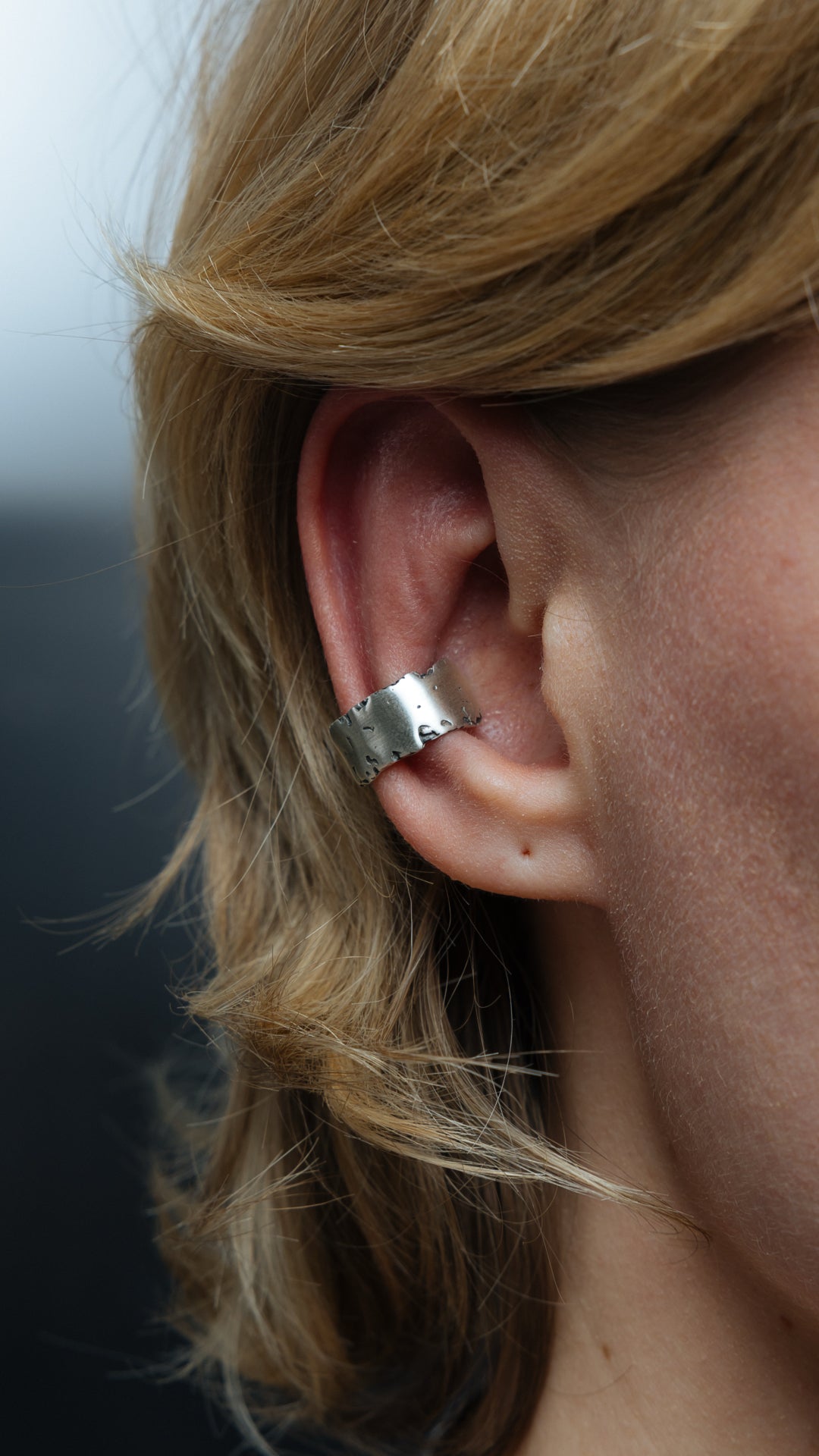 Textured Sterling Silver Ear Cuff.