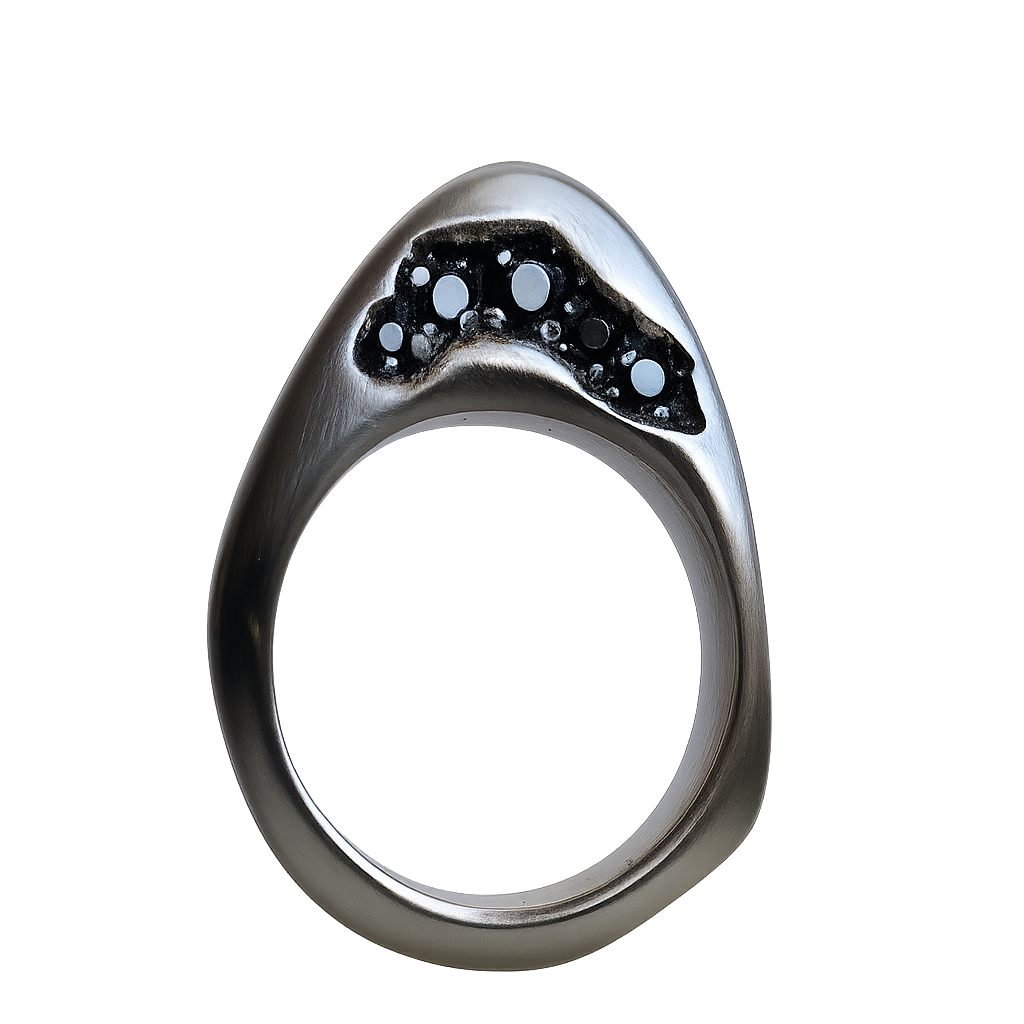 Triangle stone ring with black spinel and black patina, DYCH jewelry
