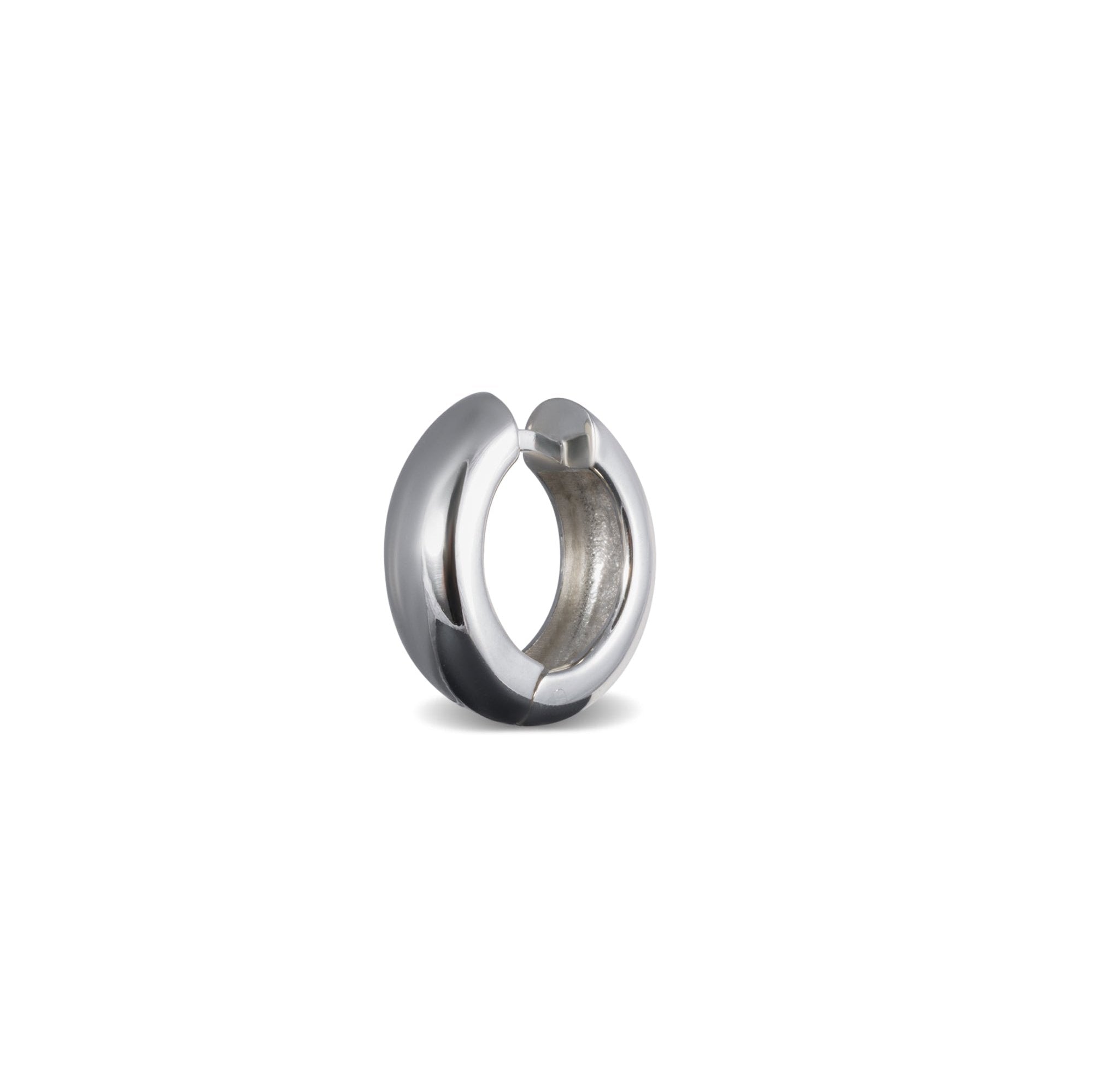 These sturdy yet lightweight round (tube) hoop earrings, made of highly polished solid sterling silver, are 5 mm in width and fasten with a secure snap post.