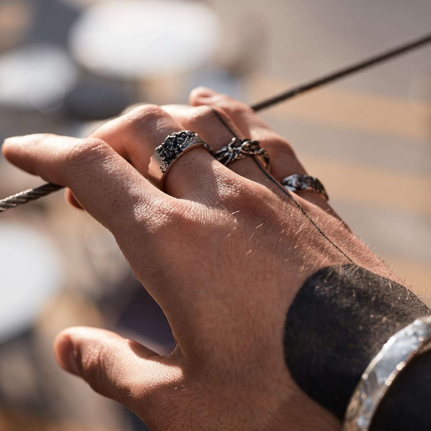 Irregular ring featuring black spinel, perfect for modern minimalist styles.