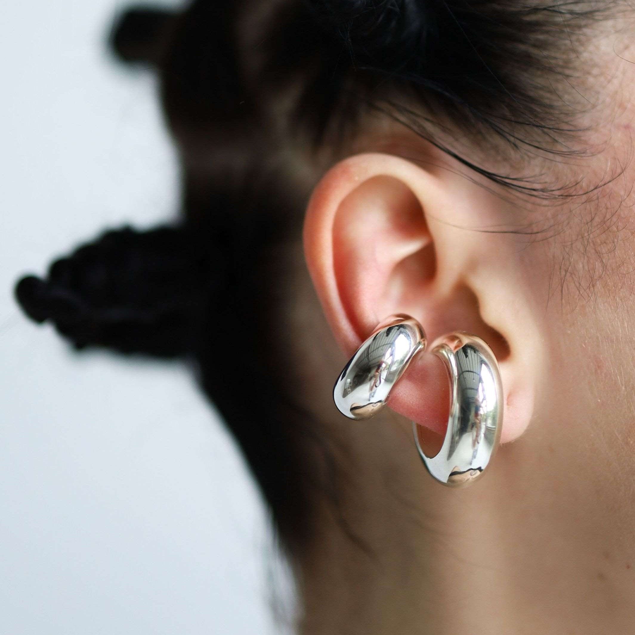 Non piercing chunky Ear cuff sterling silver hoop earring.