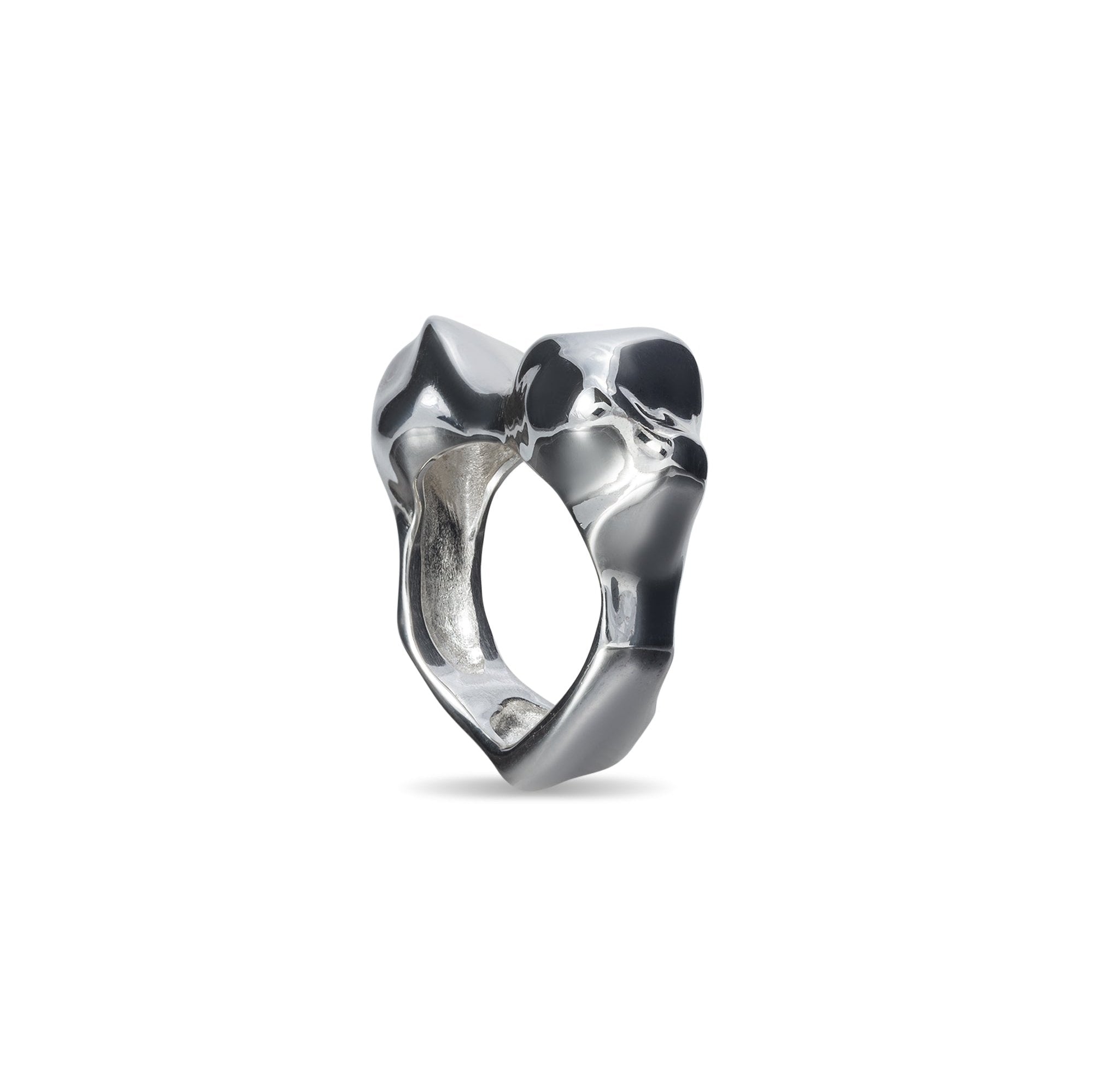 Irregular ring with a unique design, handcrafted from sterling silver.