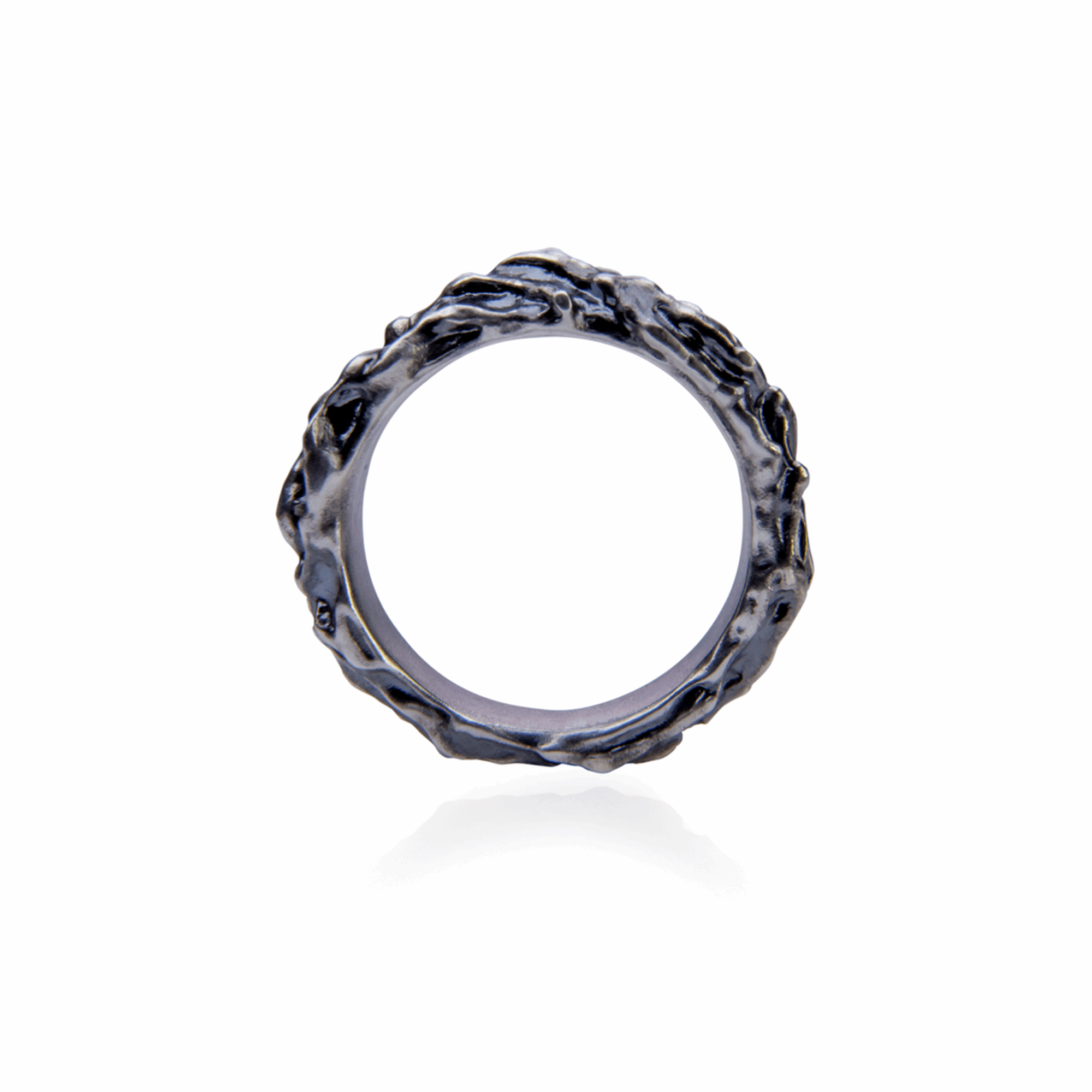 Sterling silver ring with a bold black patina finish for a striking look.