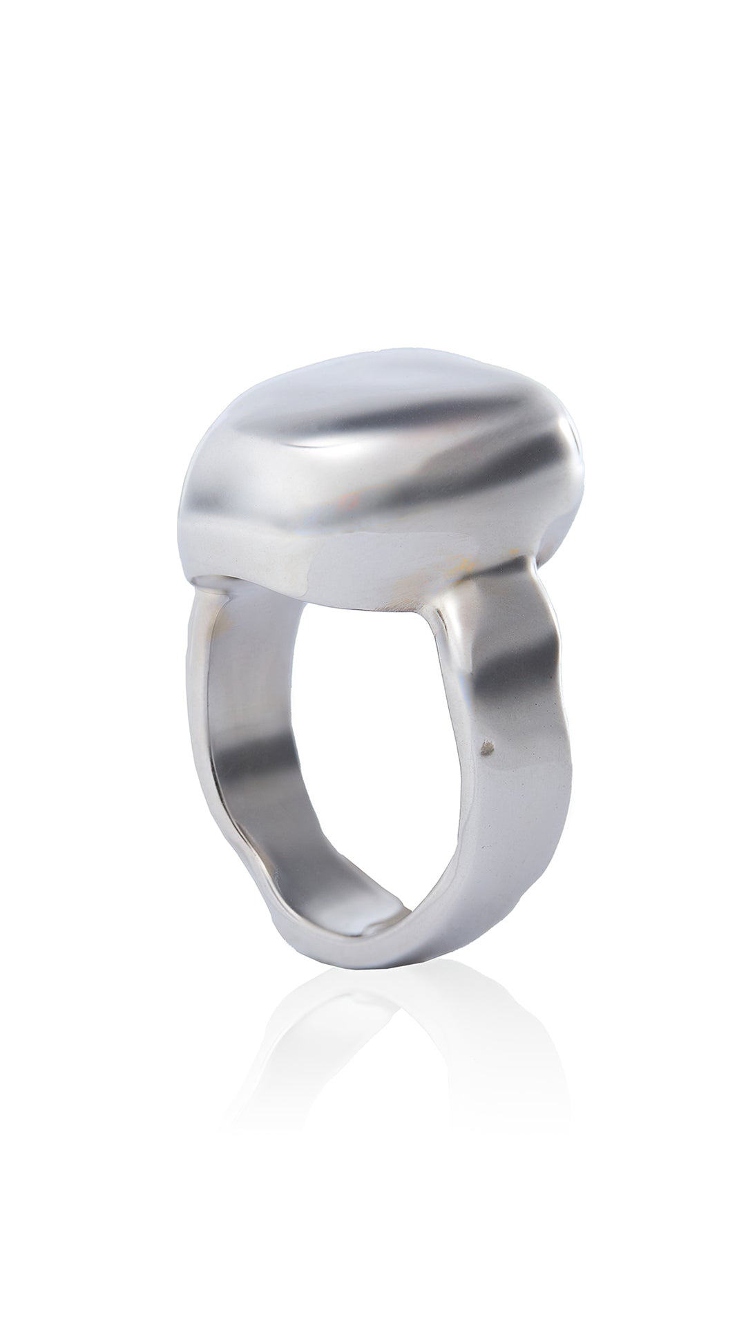 Irregular ring crafted from sterling silver with a bold and unique design.