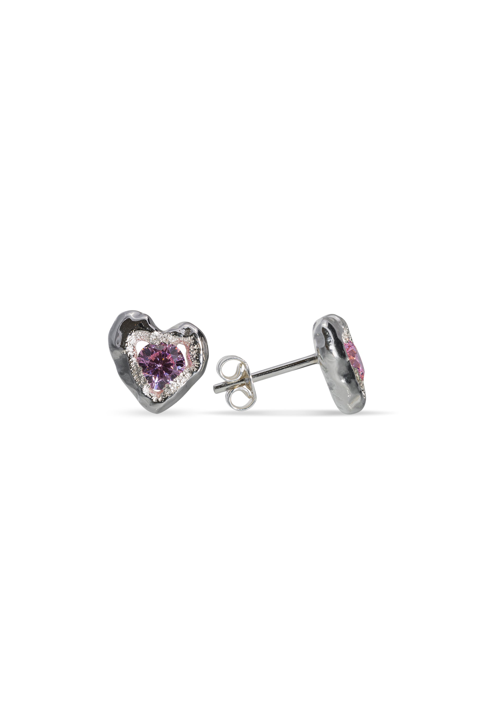 Handmade silver pink stones heart earrings with a unique design, exquisite details, add elegance and charm to any look.