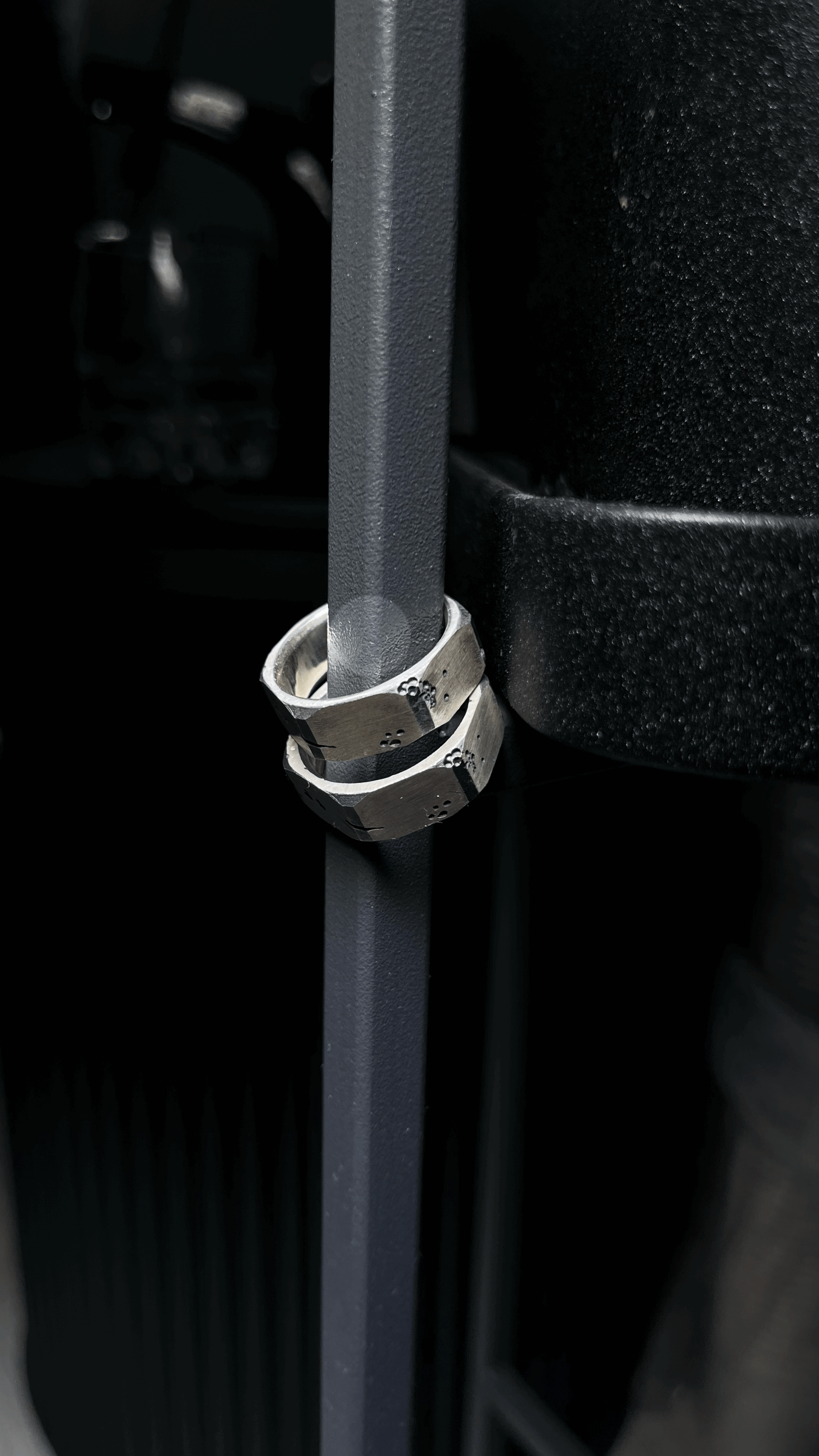 Nut ring for men, crafted in sterling silver with a modern industrial vibe.