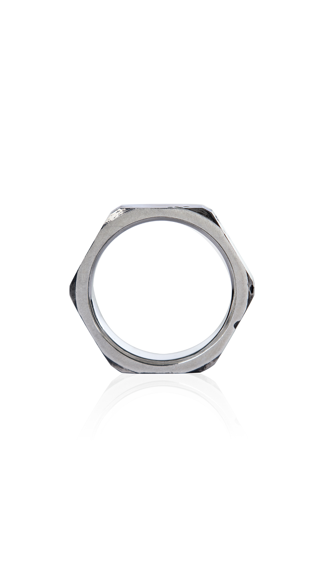 Geometric men’s ring crafted from sterling silver for a modern look.