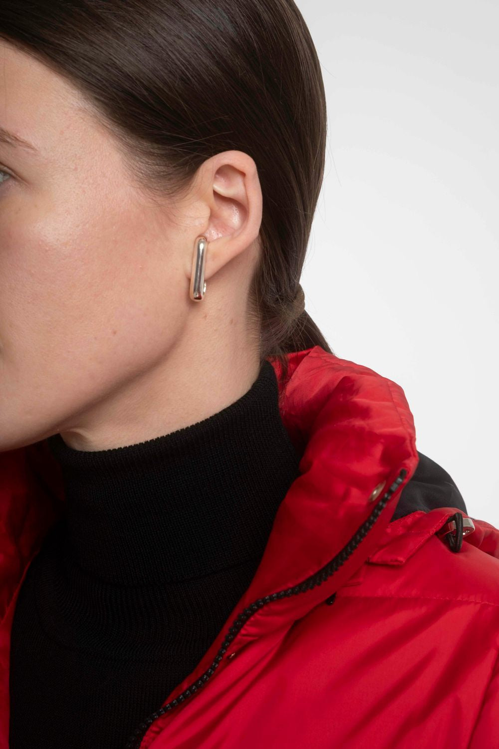 Suspender sterling silver chunky earring with a bold design.