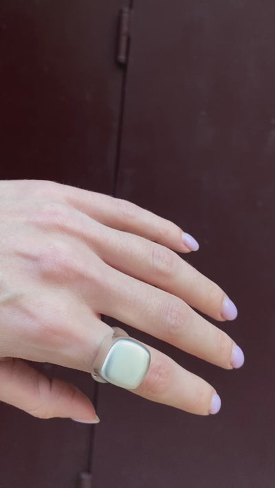 Modern Sterling Silver Cube Ring with a unique satin texture.